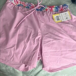 Pink Swim Shorts with Multicolor Waistband